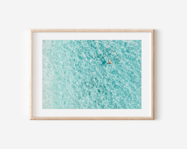 Minimalist Ocean Beach Print, Aerial Beach Wall Art, People Swimming
