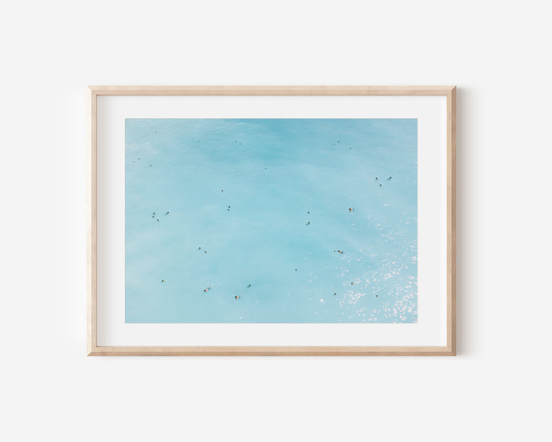 Ocean Print, Beach Poster, Ocean People Swimming Aerial