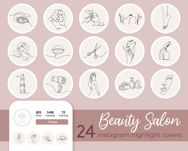 Beauty Instagram Story Highlights Salon Icons, Hand Drawn Covers Stories Fashion Social Media Icon, Instagram Bloggers Hair Makeup Artist