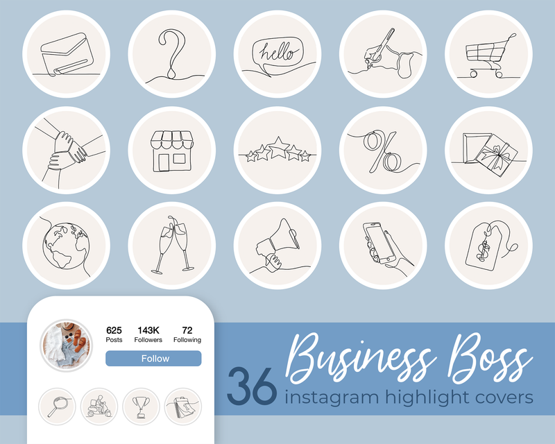 Instagram Story Highlights Icons, Business Boss Store Highlight Covers, Neutral Hand Drawn Line Art Social Media Icons, Online Shop Insta Icons