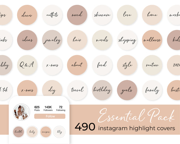 490 Instagram Story Highlight Icons, Handwritten Highlight Covers, Neutral Highlights Stories, Minimal Text Highlights For Lifestyle Blogger