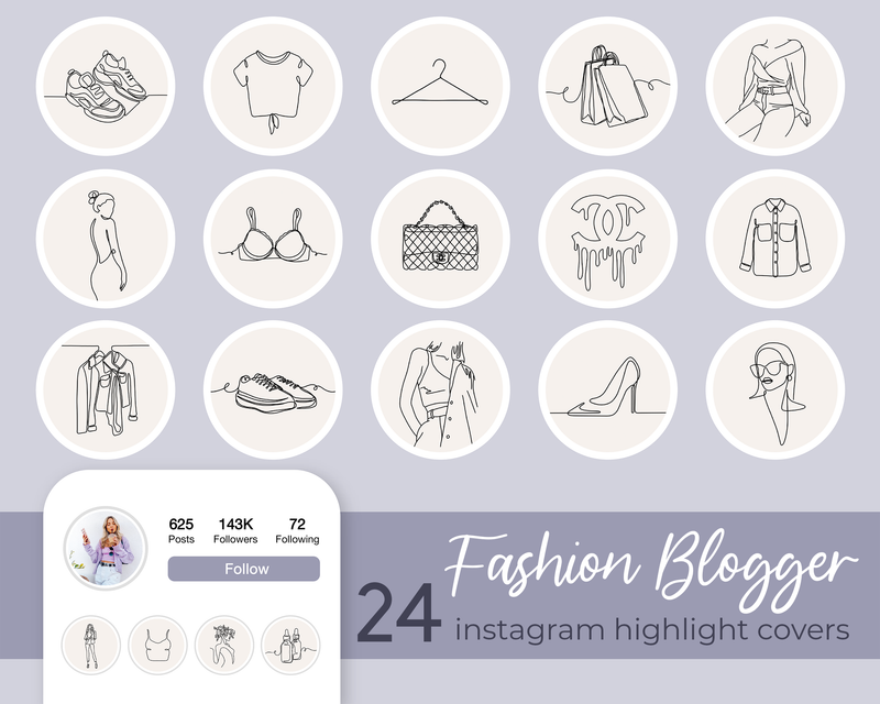 Instagram Story Highlight Covers, Fashion Blogger Line Art Icons, Hand Drawn Minimalist Style IG Covers, Boho Neutral Insta Stories Highlights