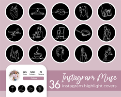 Minimal Line Art Instagram Highlight Covers, Hand Drawn Lifestyle Story Highlights, Black White Boho Minimalist IG Stories Icons, Story Covers