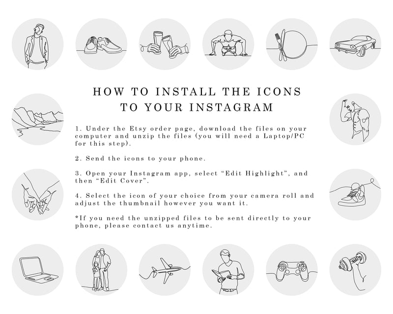 Instagram Highlight Covers, Men Lifestyle Story Icons, Male Blogger Insta Highlights Hand Drawn Minimalist Line Art IG Stories Neutral Covers
