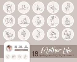 Instagram Story Highlight Covers Icons, Mother Blogger, Mom Hand Drawn Minimalist Aesthetic IG Covers, Boho Neutral Insta Stories Highlights