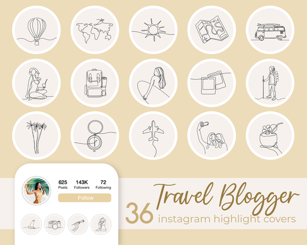 Instagram Story Highlights Covers, Travel Blogger Highlight Icons, Minimal Lifestyle Line Art Hand Drawn Insta Stories, Aesthetic Boho Neutral