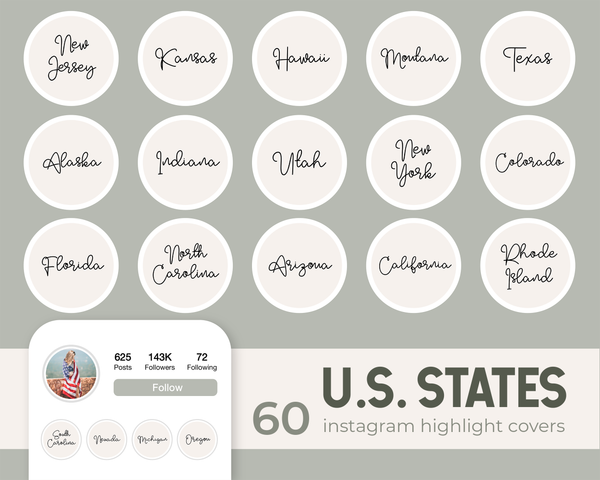 Instagram Story Highlights, Icons Travel Blogger Covers, Hand Drawn USA Travel States, Lifestyle IG Stories Covers, Minimal Neutral Insta Covers