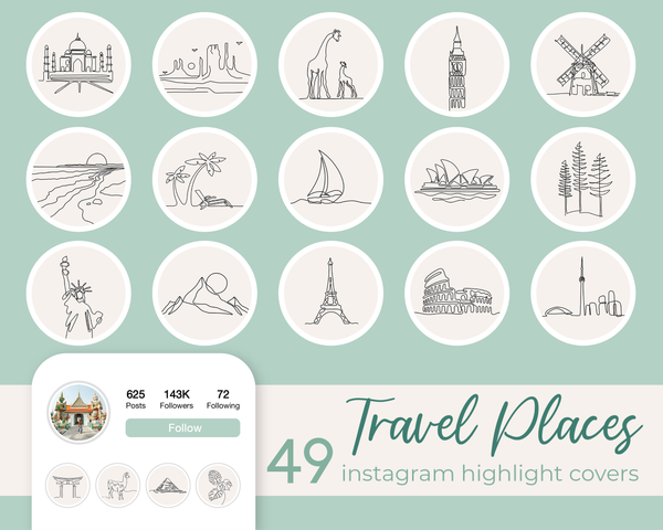 Instagram Story Highlight Icons, Lifestyle Travel Blogger Highlights, Minimal Line Art Hand Drawn IG Covers, Neutral Social Media Insta Stories