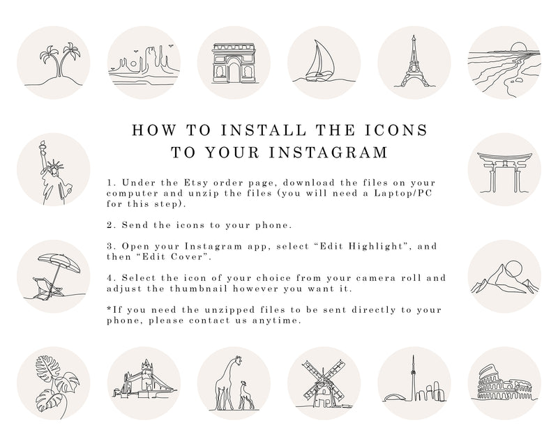Instagram Story Highlight Icons, Lifestyle Travel Blogger Highlights, Minimal Line Art Hand Drawn IG Covers, Neutral Social Media Insta Stories