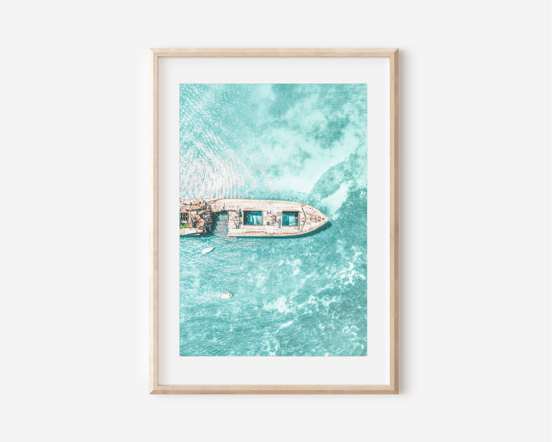 Aerial Print, Ocean Photography, Shipwreck Print, Blue Ocean Print, Sea Print, Ocean Waves