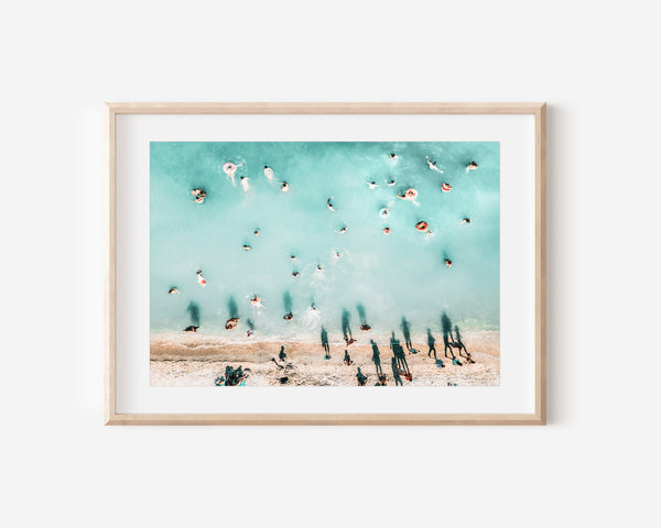 People On Beach, Aerial Photography, Summer Travel Beach Sea, Ocean Wall Art Print