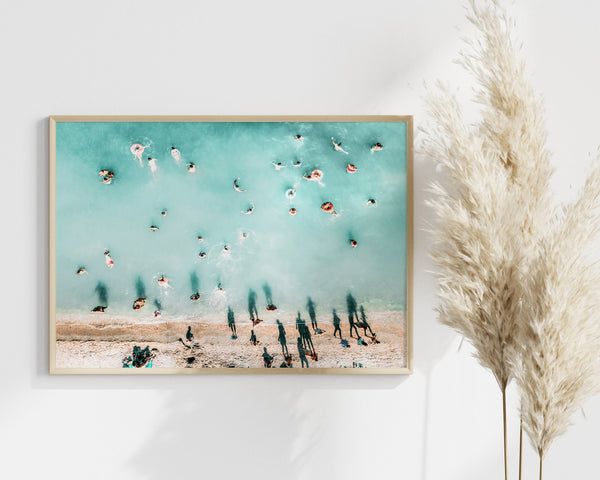 People On Beach, Aerial Photography, Summer Travel Beach Sea, Ocean Wall Art Print