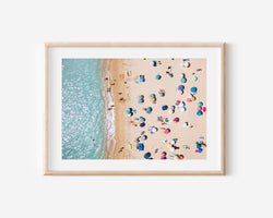 People Beach Umbrellas, Aerial Beach Print, Ocean Waves Art, Summer Vibes Wall Decor Art Print