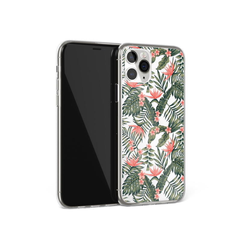 Coral Dreams - Floral Print iPhone Case, Green Leaves Pink Flowers