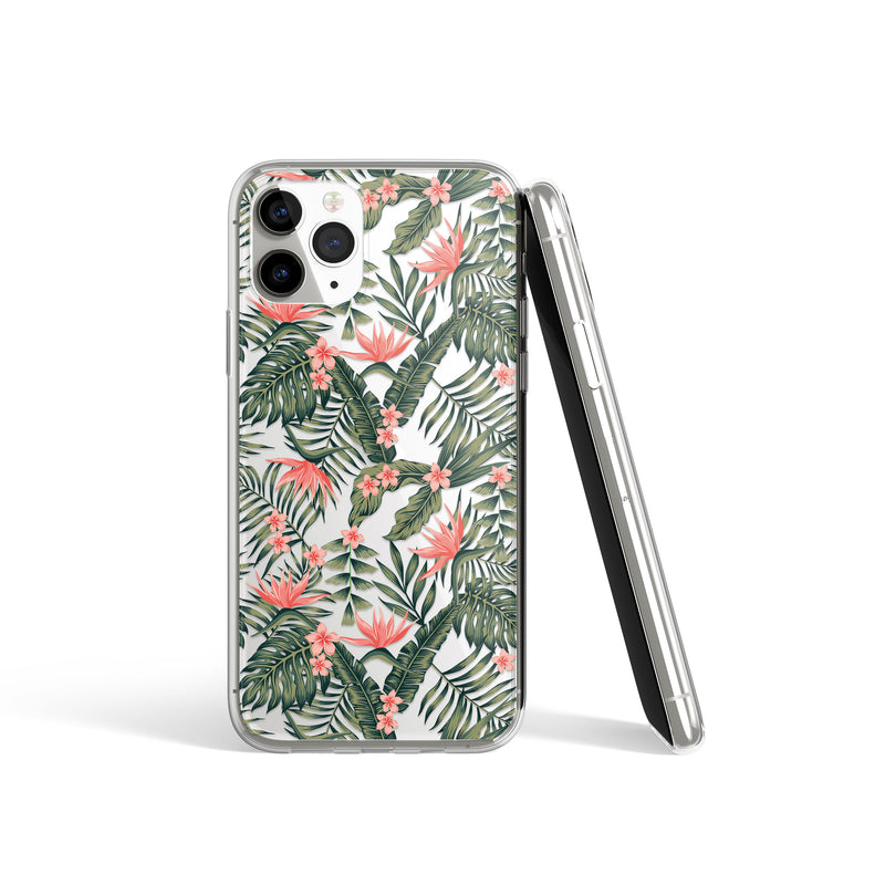 Coral Dreams - Floral Print iPhone Case, Green Leaves Pink Flowers