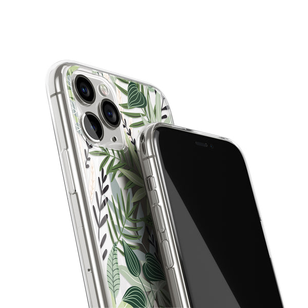 Deep Greens Leaf Print iPhone Soft Case, Green Leaves iPhone Cover