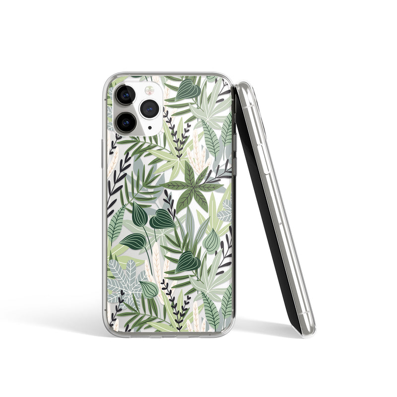 Deep Greens Leaf Print iPhone Soft Case, Green Leaves iPhone Cover