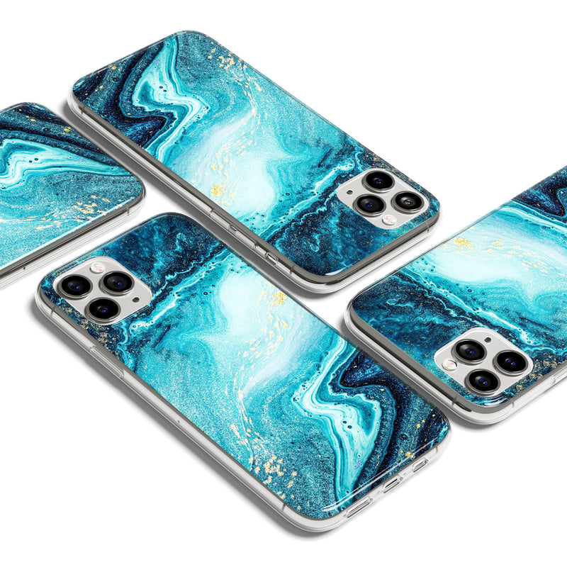 Electric Ocean Blue Marble iPhone Case, Silicone Case For iPhone 11,XS,X