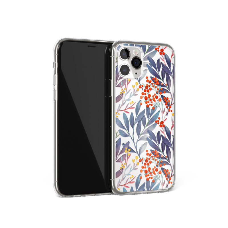 Fruity Forest Floral Pattern Print iPhone Case, Blue Red Fruity Case