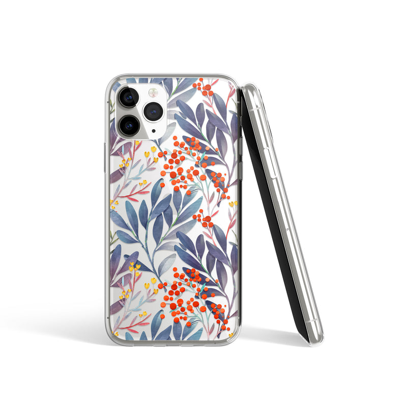Fruity Forest Floral Pattern Print iPhone Case, Blue Red Fruity Case
