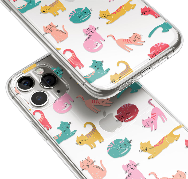Cat Pattern Print iPhone Soft Clear Case, Animal Yoga iPhone 11 Cover