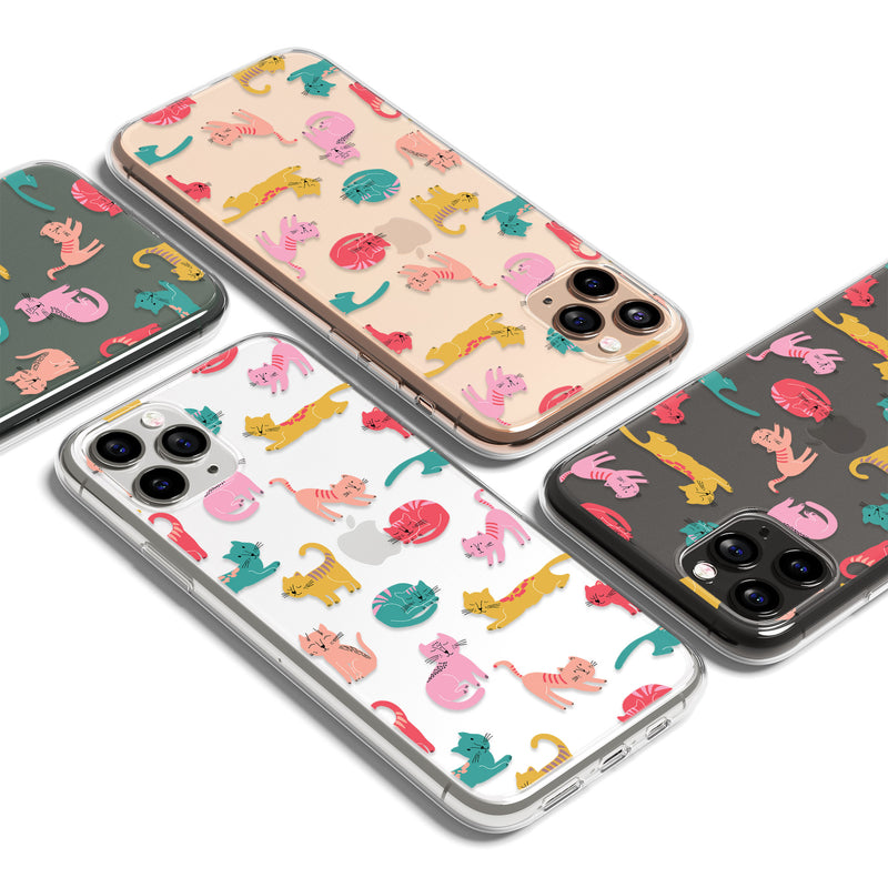 Cat Pattern Print iPhone Soft Clear Case, Animal Yoga iPhone 11 Cover