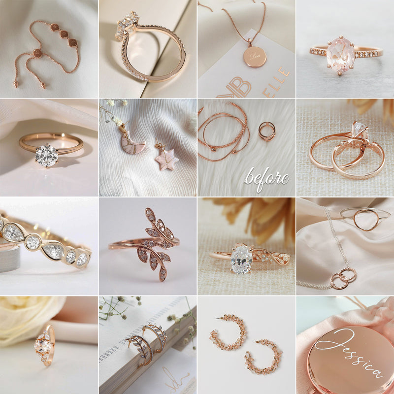 Rose Gold Jewelry Lightroom Presets and Photoshop Desktop Filters