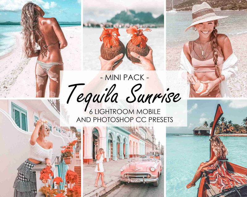 Tequila Sunrise Presets For Instagram And Facebook Feed, Blue And Pink Tones