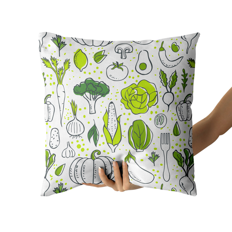 Decorative Throw Pillow Funny Fresh Vegetables Print, Vegan Pillow